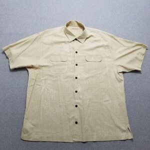 Tommy Bahama Shirt Men XL Yellow Check Hawaiian Button Up Short Sleeve 100% Silk